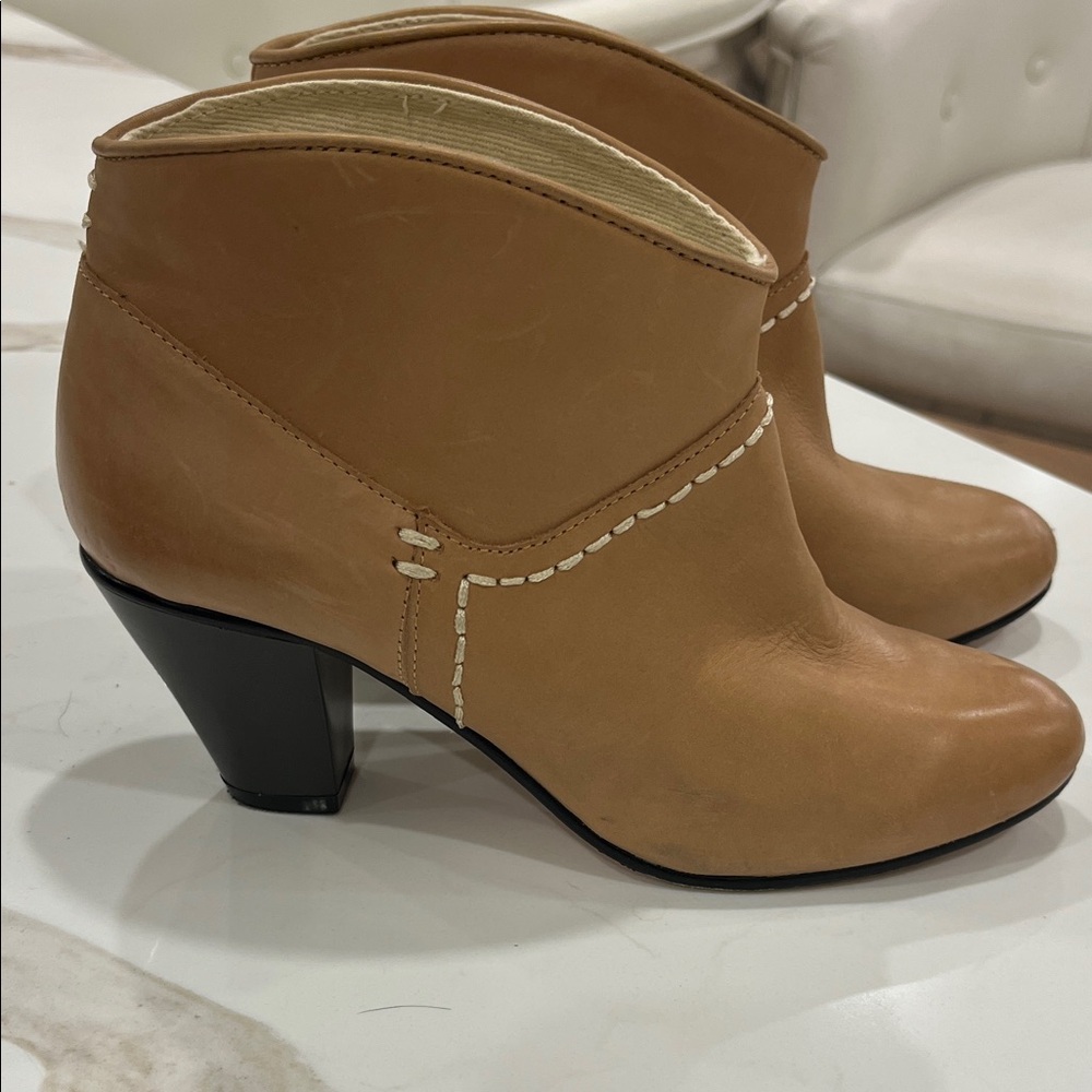 Maje Olivette Camel Raw Leather Boho Festival Western 2.5” Heel Ankle Boots